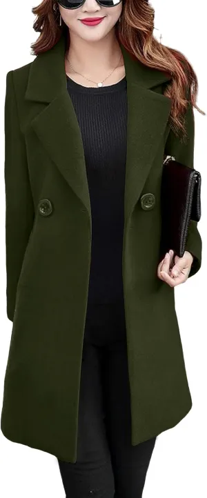 Omoone Women's Long Sleeve Slim Fit Warm Winter Wool Blend Pea Coat Overcoat