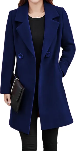 Omoone Women's Long Sleeve Slim Fit Warm Winter Wool Blend Pea Coat Overcoat