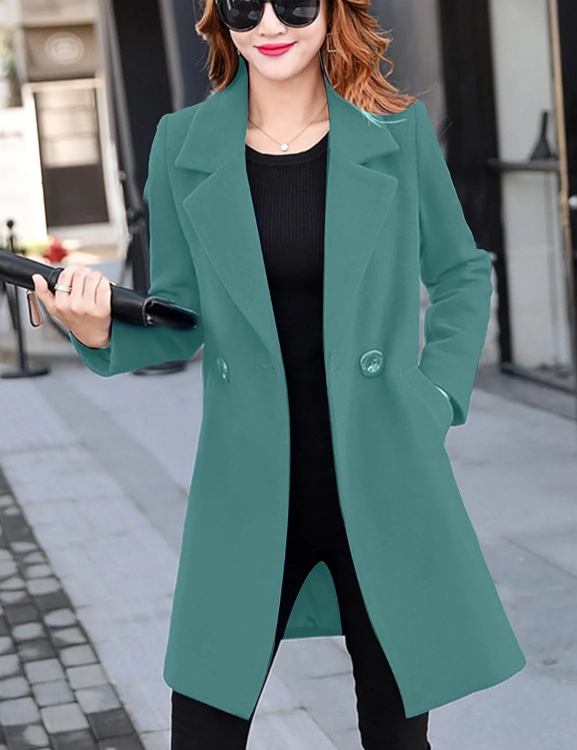 Omoone Women's Long Sleeve Slim Fit Warm Winter Wool Blend Pea Coat Overcoat
