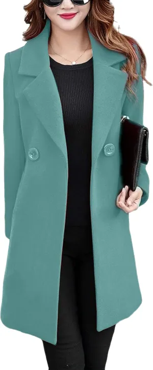 Omoone Women's Long Sleeve Slim Fit Warm Winter Wool Blend Pea Coat Overcoat