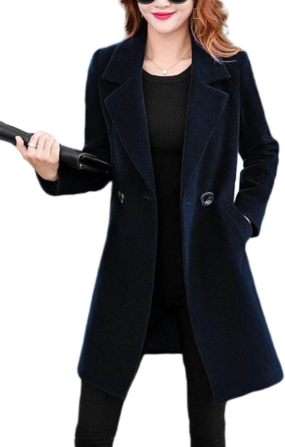 Omoone Women's Long Sleeve Slim Fit Warm Winter Wool Blend Pea Coat Overcoat