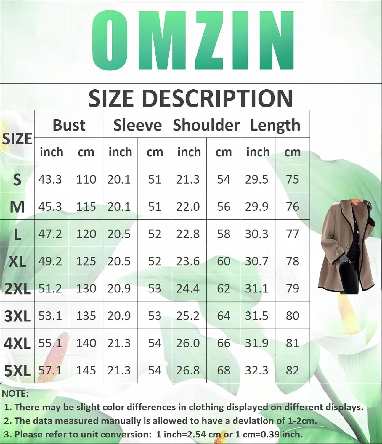 OMZIN Women's Elegant Business Pea Coat Autumn Loose Fitted Hooded Jacket Casual Plain Color Trench Coat