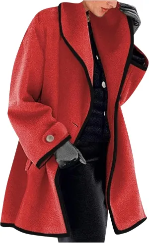 OMZIN Women's Elegant Business Pea Coat Autumn Loose Fitted Hooded Jacket Casual Plain Color Trench Coat