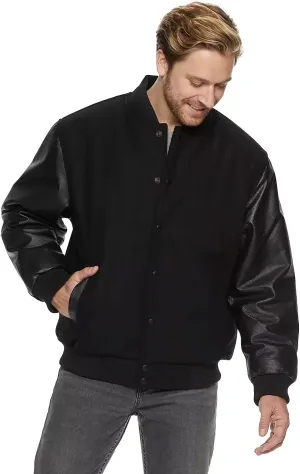 Outfitters Men's Varsity Jacket Leather Sleeve and Wool Blend Letterman College Varsity Jacket Bomber Style Jacket