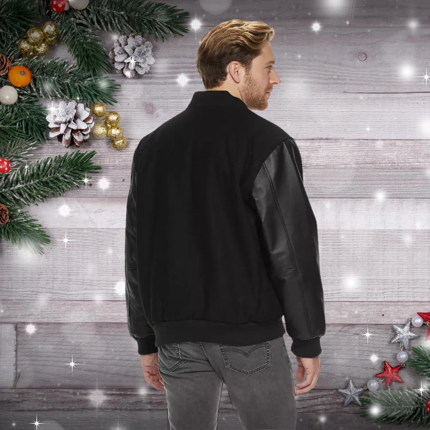 Outfitters Men's Varsity Jacket Leather Sleeve and Wool Blend Letterman College Varsity Jacket Bomber Style Jacket