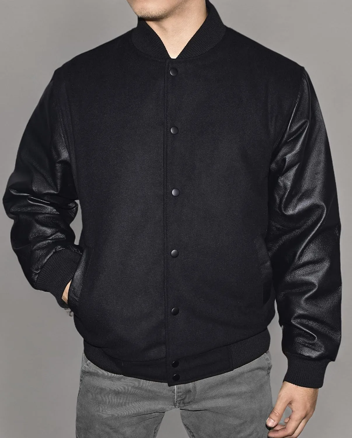 Outfitters Men's Varsity Jacket Leather Sleeve and Wool Blend Letterman College Varsity Jacket Bomber Style Jacket