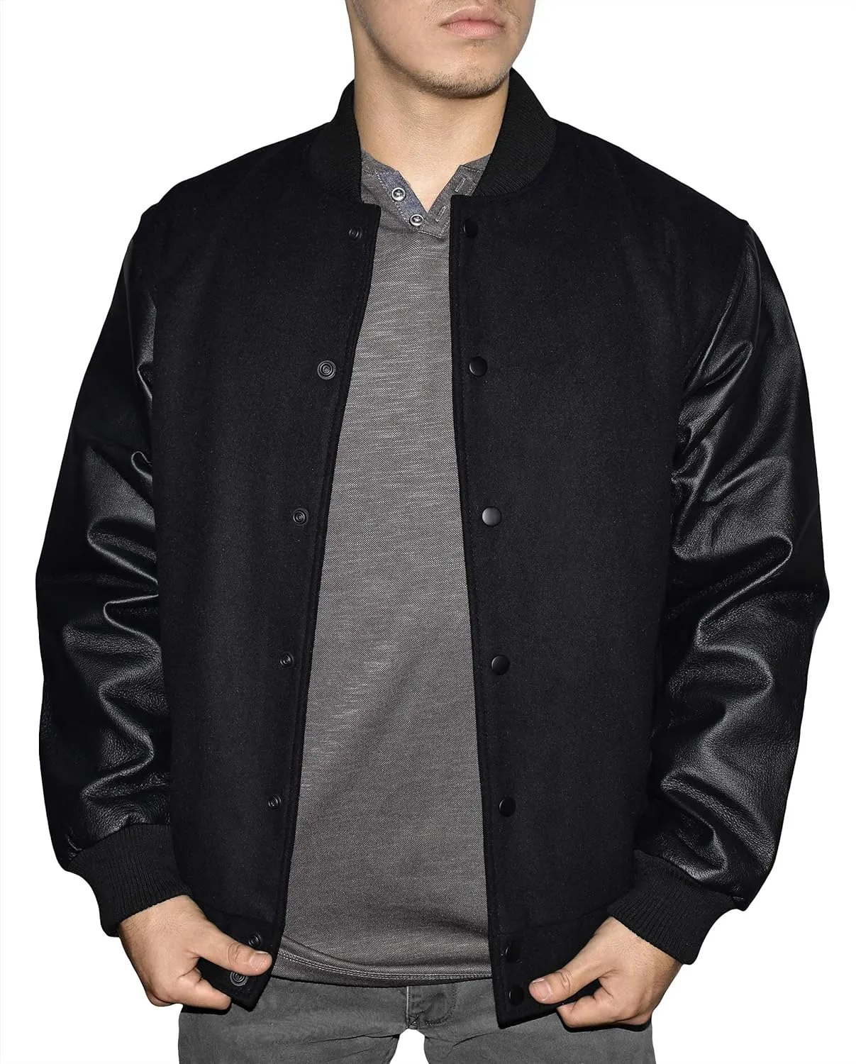 Outfitters Men's Varsity Jacket Leather Sleeve and Wool Blend Letterman College Varsity Jacket Bomber Style Jacket