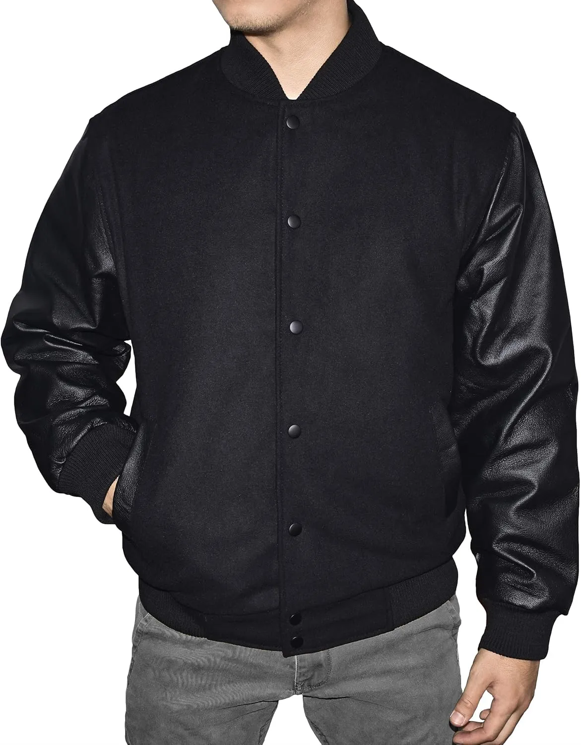 Outfitters Men's Varsity Jacket Leather Sleeve and Wool Blend Letterman College Varsity Jacket Bomber Style Jacket