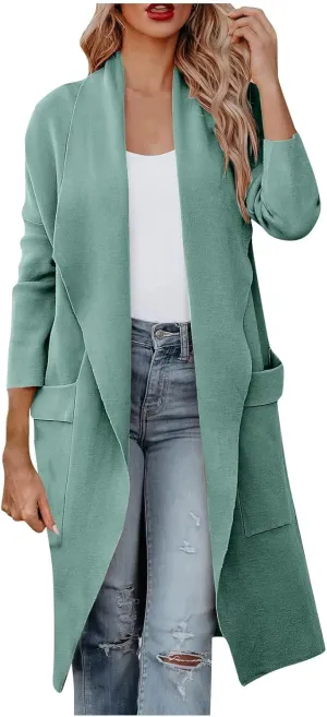 Overcoat for Women Womens Long Pea Coats Classic Lapel Collar Open Front Wool Blend Trench Coat Dressy Casual Business Midi Long Jackets Mint Green X-Large