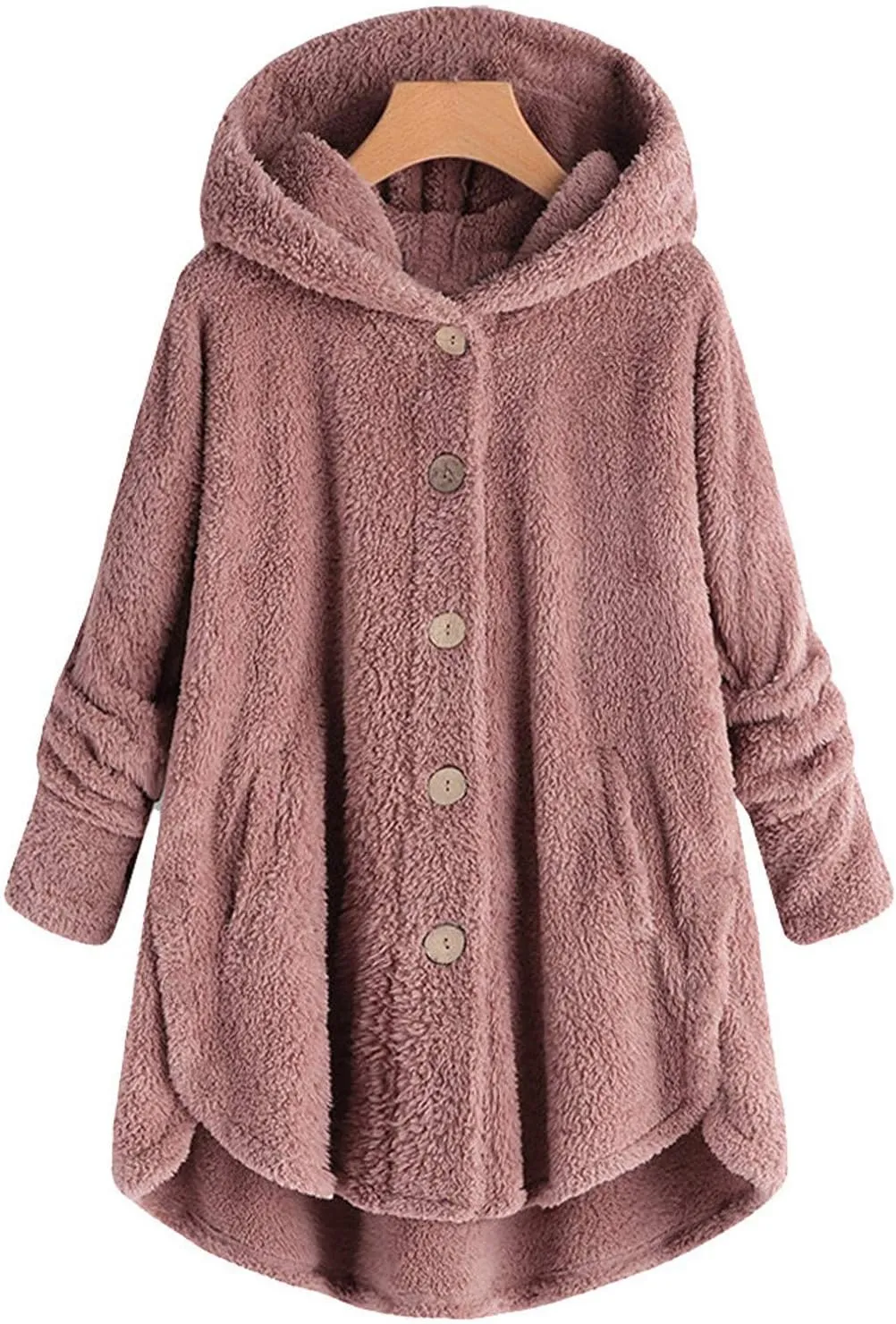 Oversized Sherpa Sweatshirt Fuzzy Fleece Soft Warm Pullover Sweater Button Hoodie Pocket Plush Coat