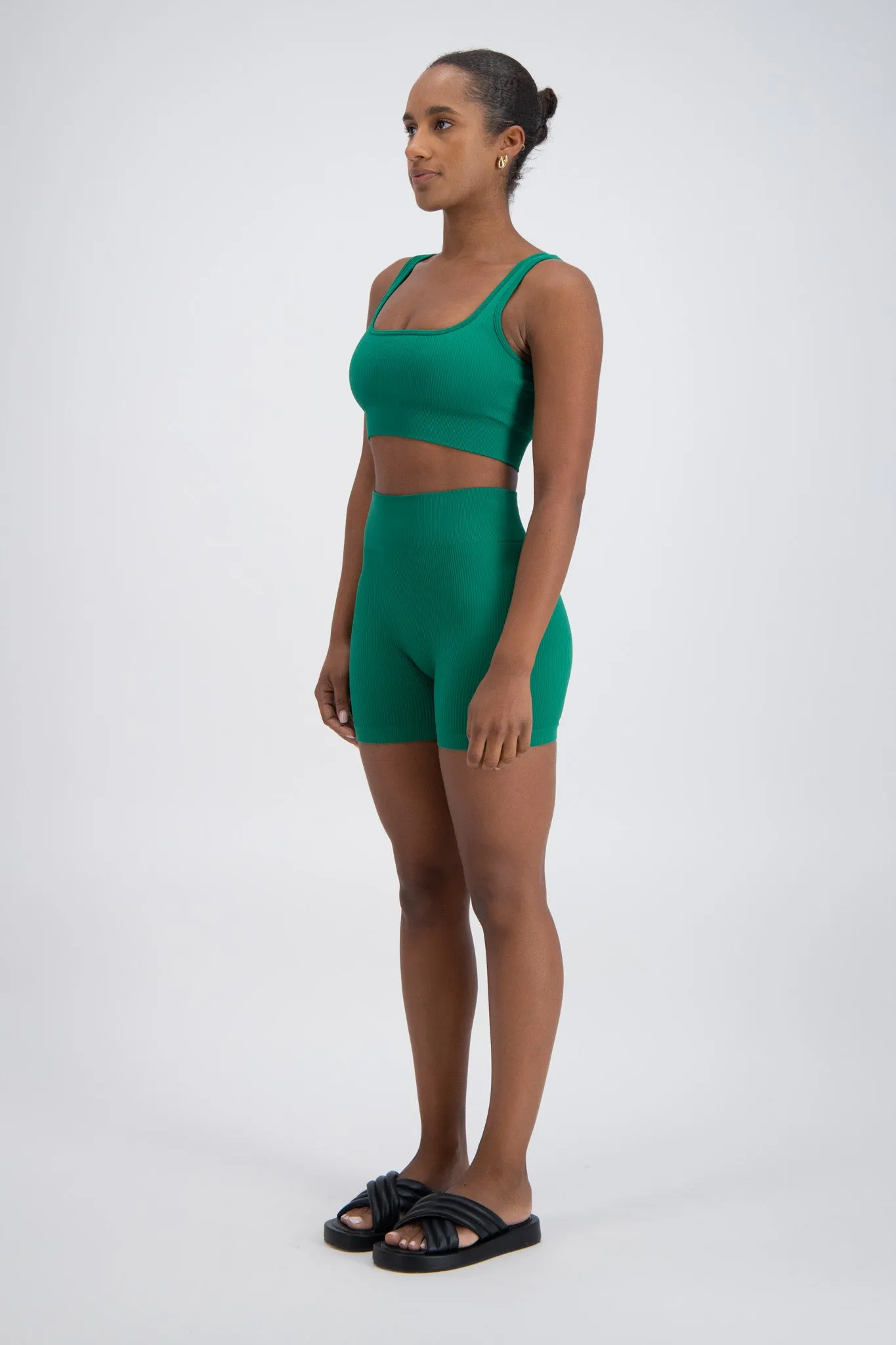 Palermo Seamless Rib Knit Crop Top Green