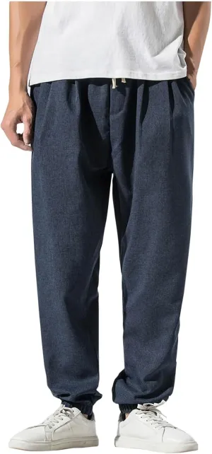 Pants Men Silm Fit Casual Lightweight Drawstring Linen Trousers with Pocket Trendy Breathable Comfy Workout Clothes