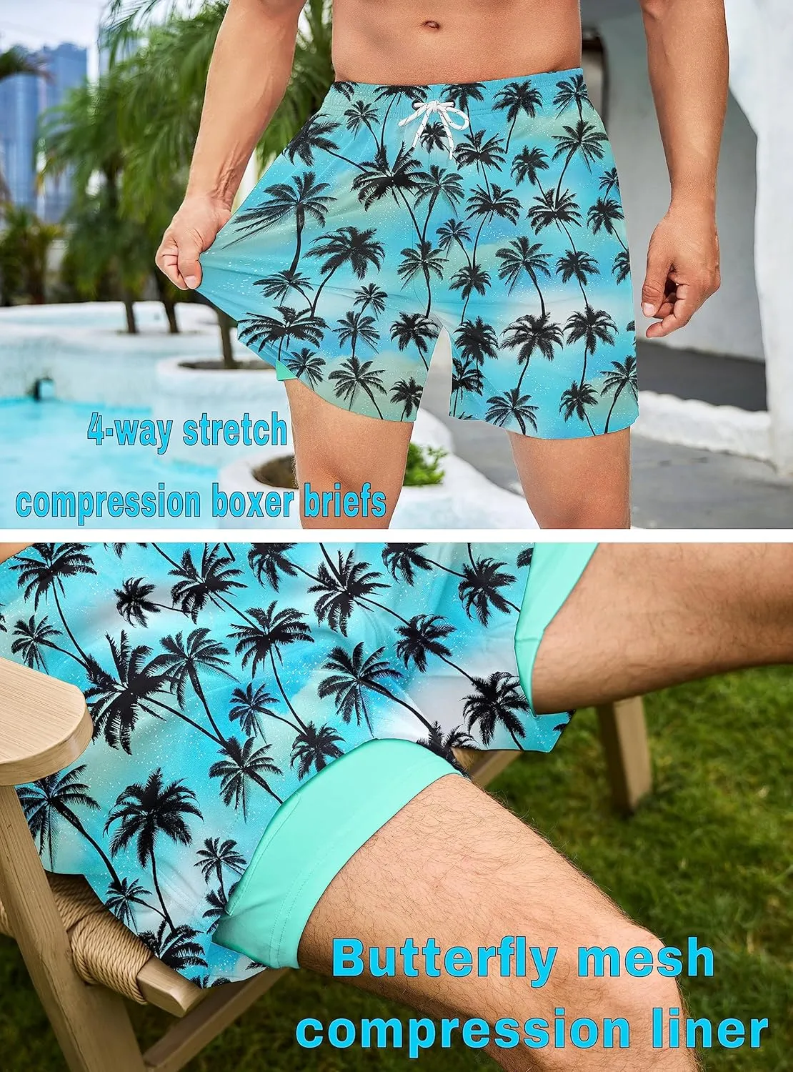 Partrest American Flag Men's Swim Trunks with Compression Liner USA Flag Swimming Trunks Board Shorts with Pocket Swim Shorts