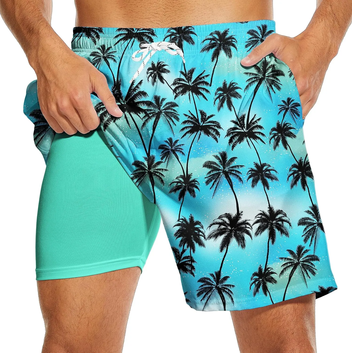 Partrest American Flag Men's Swim Trunks with Compression Liner USA Flag Swimming Trunks Board Shorts with Pocket Swim Shorts