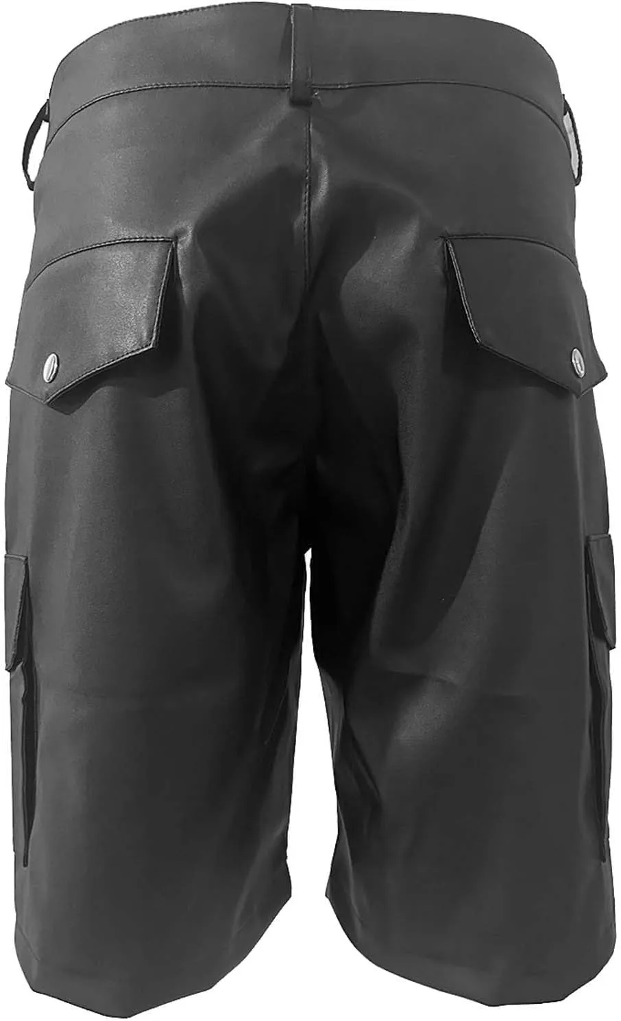 Patent Faux Leather Shorts for Men Outdoor Hiking Front Button Cargo Shorts Stretch Loose-Fit Short with Multi Pockets