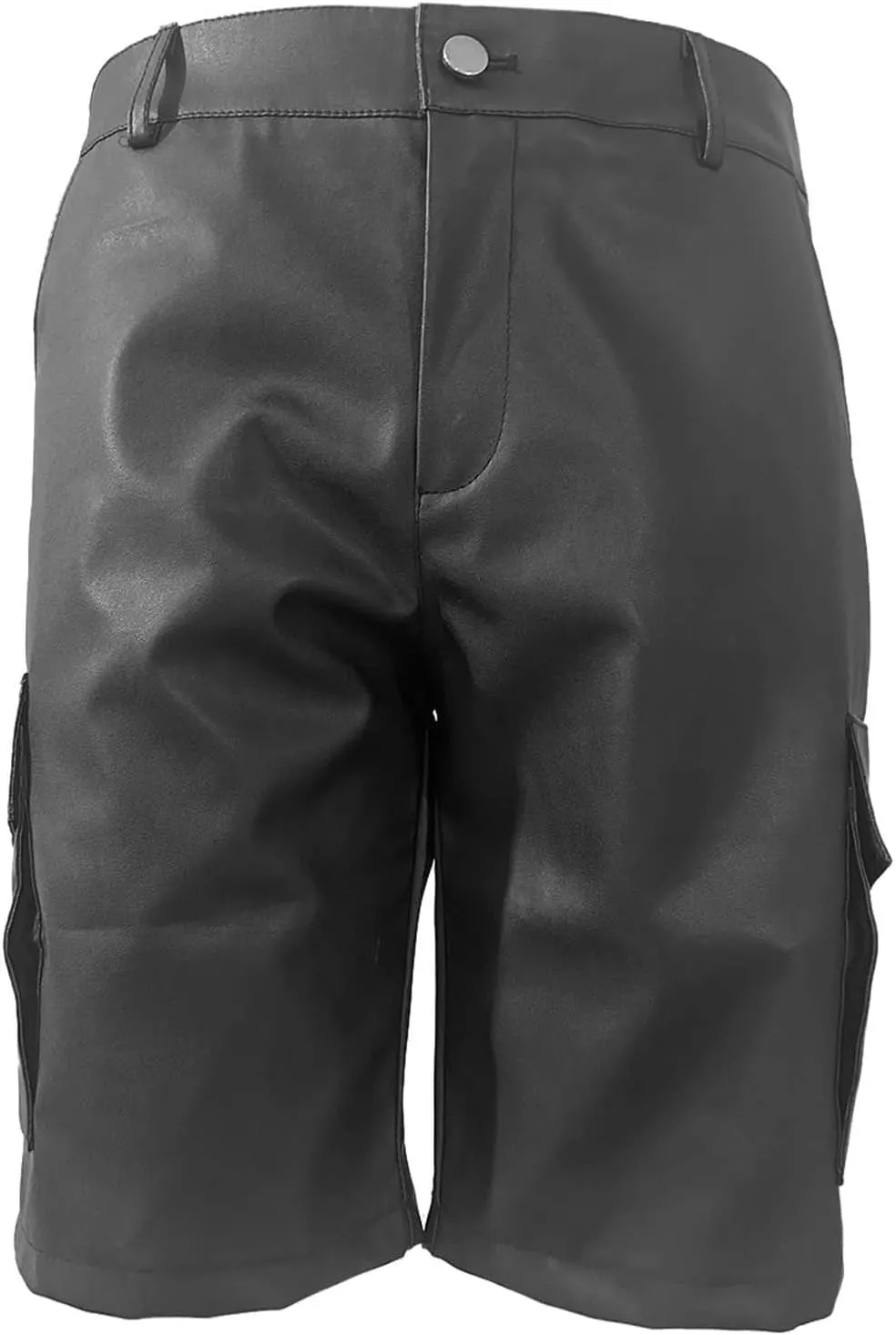 Patent Faux Leather Shorts for Men Outdoor Hiking Front Button Cargo Shorts Stretch Loose-Fit Short with Multi Pockets
