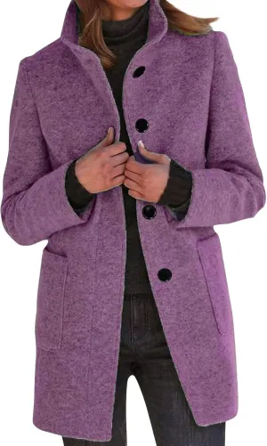 Pea Coats for Women Women Winter Long Wool Blend Peacoat Stand Collar Single Breast Thicken Blazer Jacket