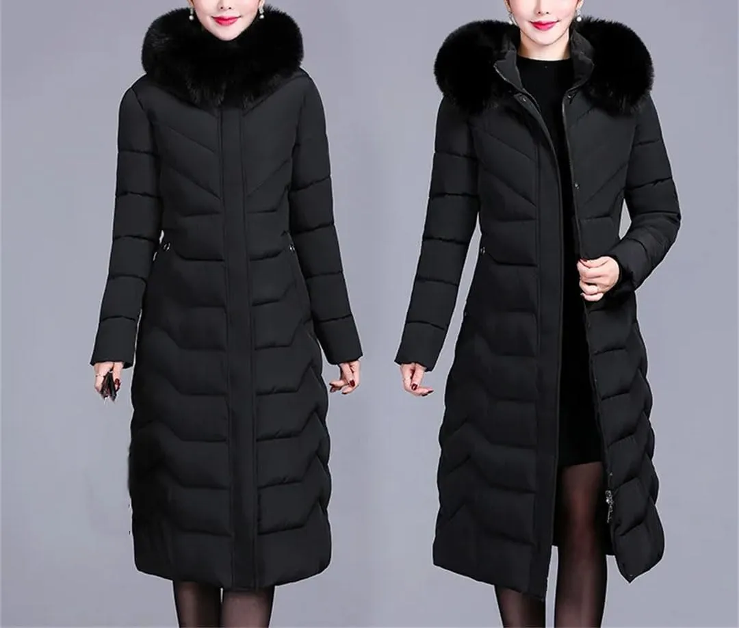 Pegsmio Down Cotton Padded Coat For Women Long Hooded Collar Parkas Middle-Aged Elderly Mother Winter Jacket