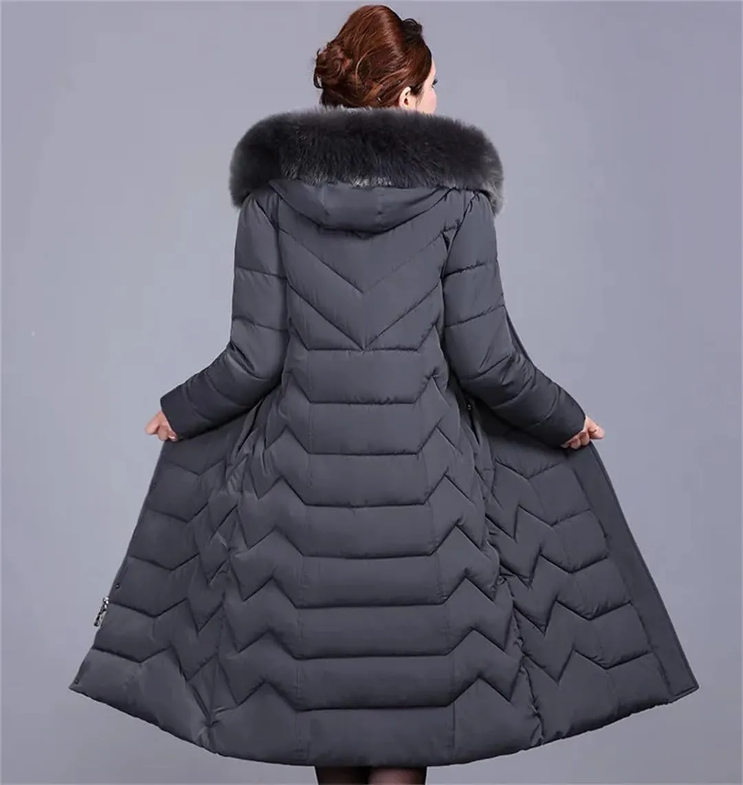 Pegsmio Down Cotton Padded Coat For Women Long Hooded Collar Parkas Middle-Aged Elderly Mother Winter Jacket