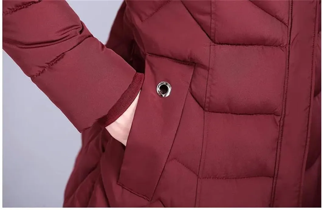 Pegsmio Down Cotton Padded Coat For Women Long Hooded Collar Parkas Middle-Aged Elderly Mother Winter Jacket