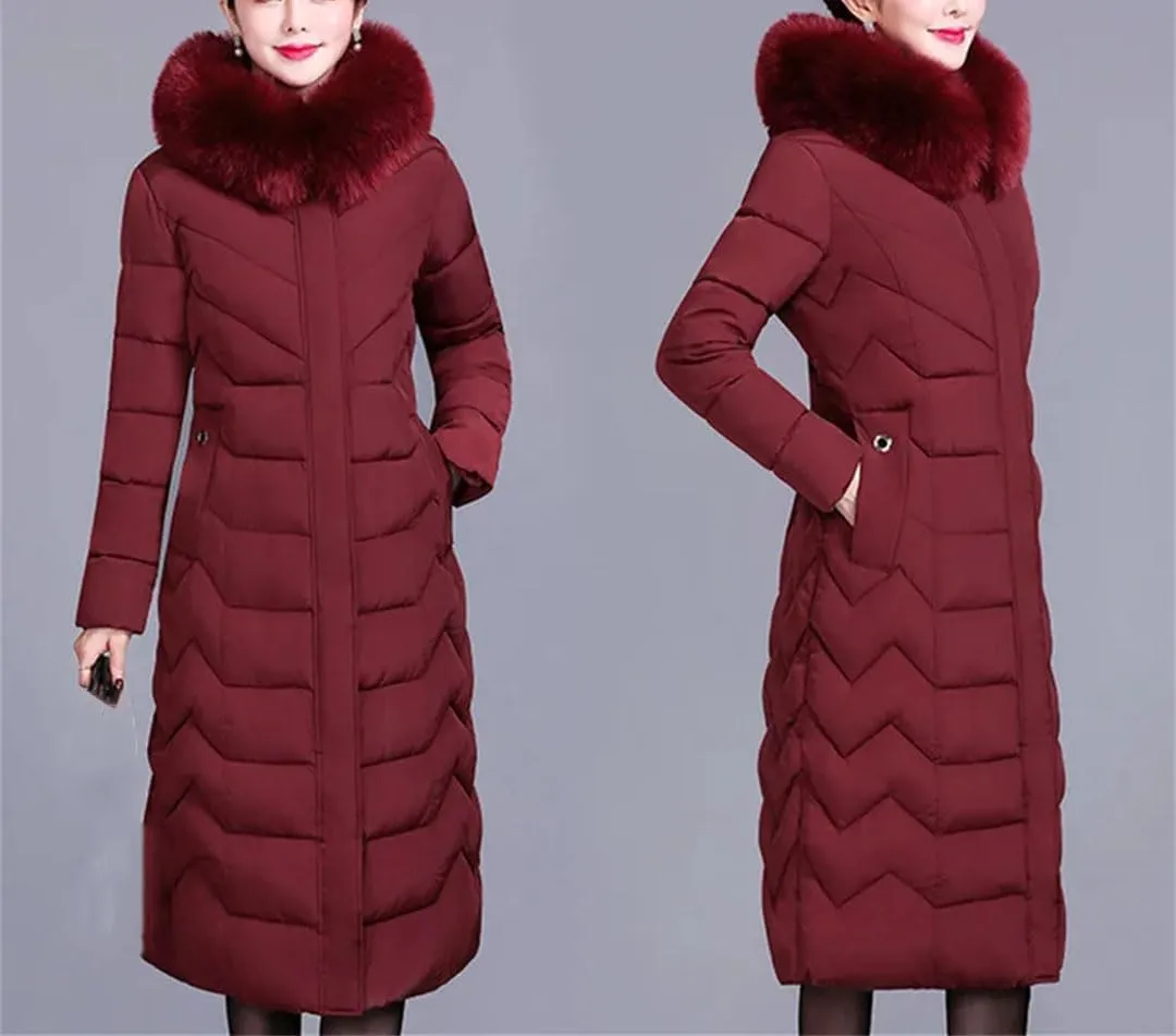 Pegsmio Down Cotton Padded Coat For Women Long Hooded Collar Parkas Middle-Aged Elderly Mother Winter Jacket
