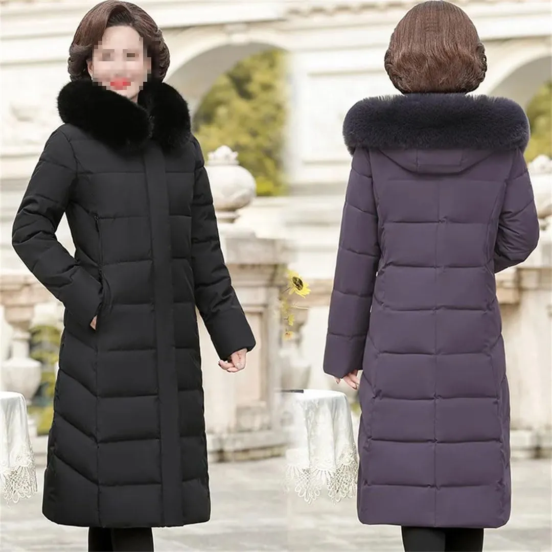 Pegsmio Korean Mother's Winter Women Long Down Cotton Jacket Loose Padded Coat Hooded Thicken Parkas