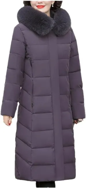 Pegsmio Korean Mother's Winter Women Long Down Cotton Jacket Loose Padded Coat Hooded Thicken Parkas