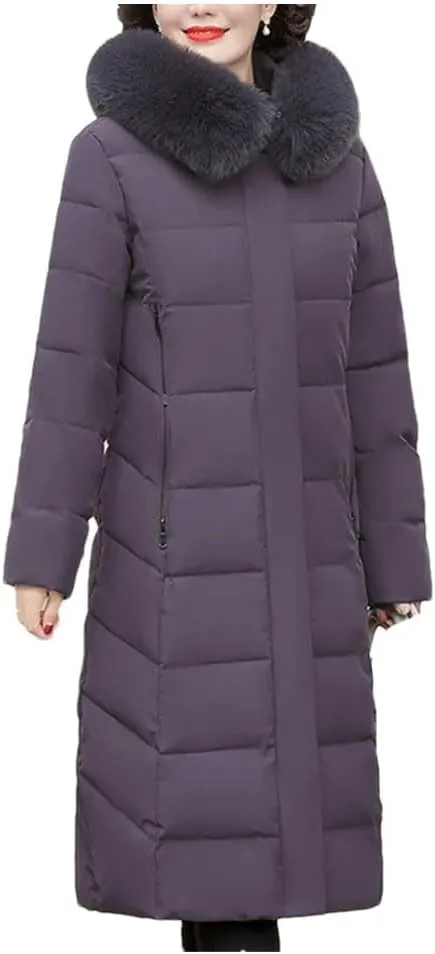 Pegsmio Korean Mother's Winter Women Long Down Cotton Jacket Loose Padded Coat Hooded Thicken Parkas