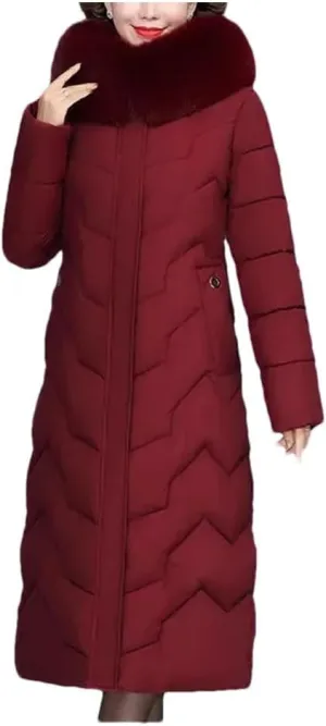 Pegsmio Middle-Aged Mother Winter Jacket Puffer Coat Down Cotton Padded Clothes Women Long Hooded Collar Parkas