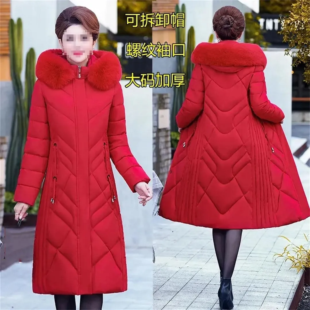 Pegsmio Middle-Aged Women's Winter Cotton Coat Mother's Down Cotton Padded Jackets Warm Thick Parkas