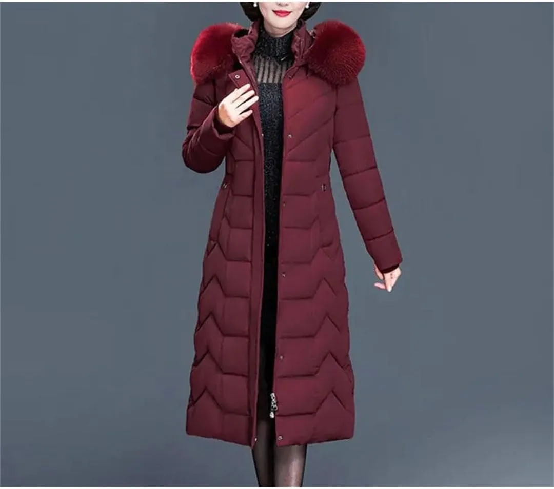 Pegsmio Thicken Warm Parkas Hooded Winter Jacket Women Long Cotton-Padded Middle Aged Mother Coat
