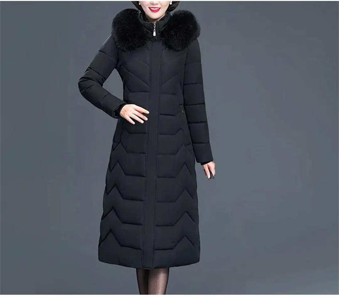 Pegsmio Thicken Warm Parkas Hooded Winter Jacket Women Long Cotton-Padded Middle Aged Mother Coat