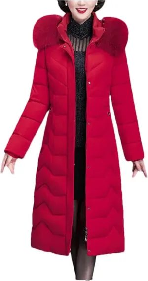Pegsmio Thicken Warm Parkas Hooded Winter Jacket Women Long Cotton-Padded Middle Aged Mother Coat
