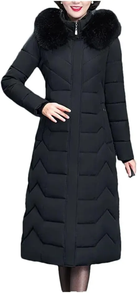 Pegsmio Thicken Warm Parkas Hooded Winter Jacket Women Long Cotton-Padded Middle Aged Mother Coat