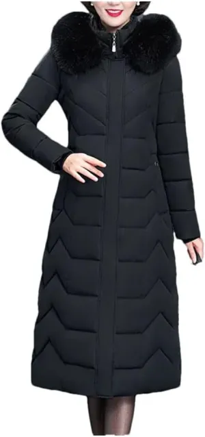 Pegsmio Thicken Warm Parkas Hooded Winter Jacket Women Long Cotton-Padded Middle Aged Mother Coat