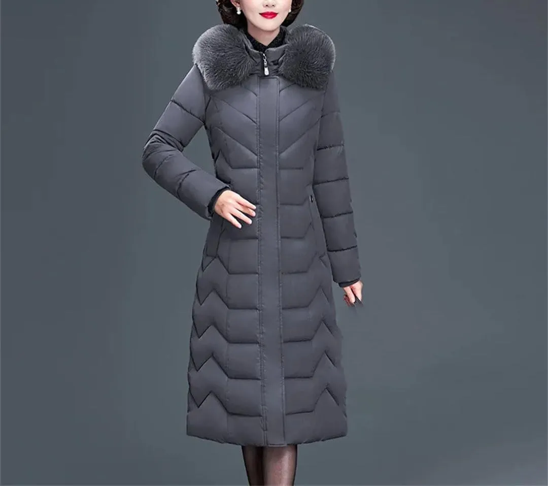 Pegsmio Thicken Warm Parkas Hooded Winter Jacket Women Long Cotton-Padded Middle Aged Mother Coat