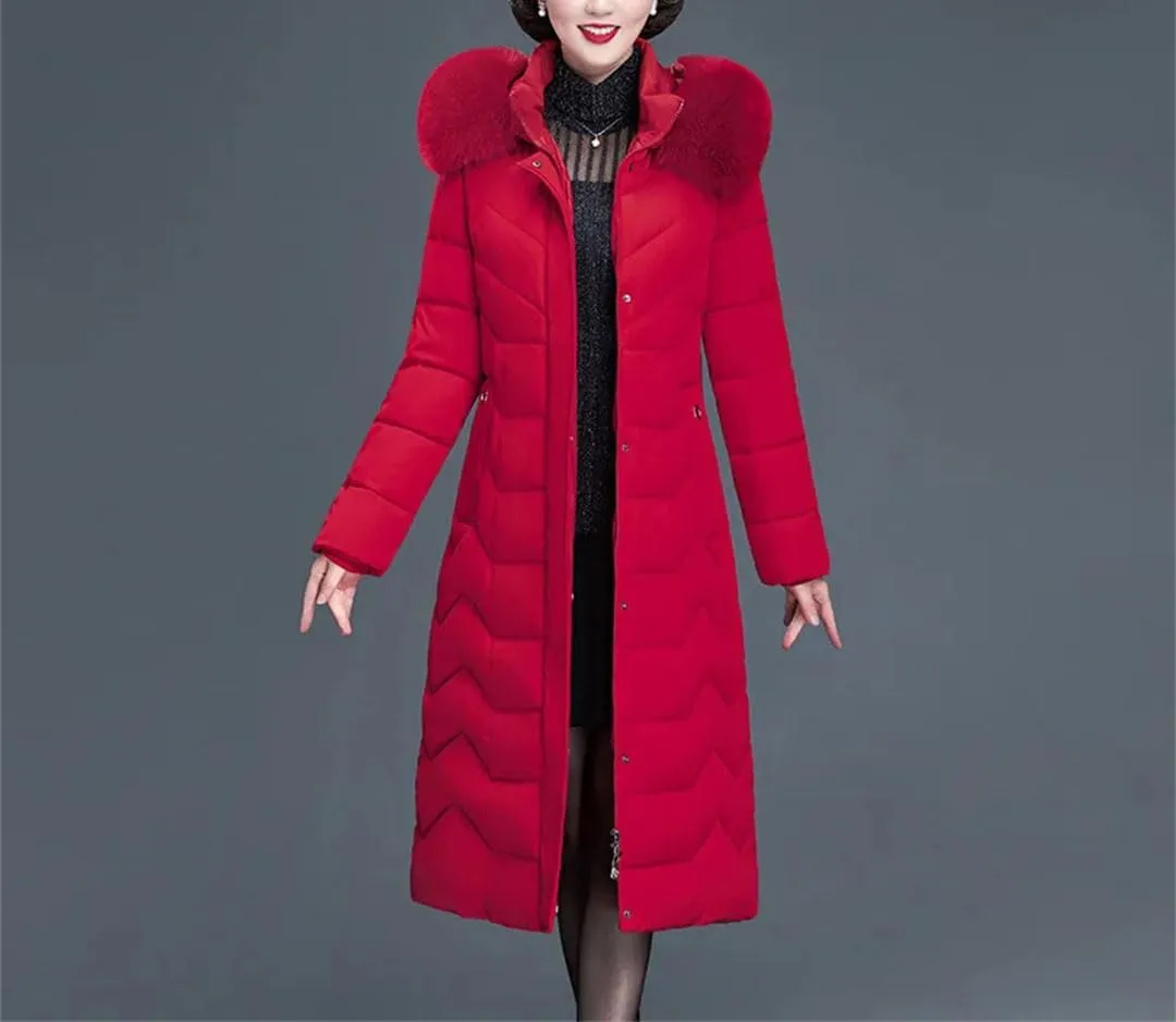 Pegsmio Thicken Warm Parkas Hooded Winter Jacket Women Long Cotton-Padded Middle Aged Mother Coat