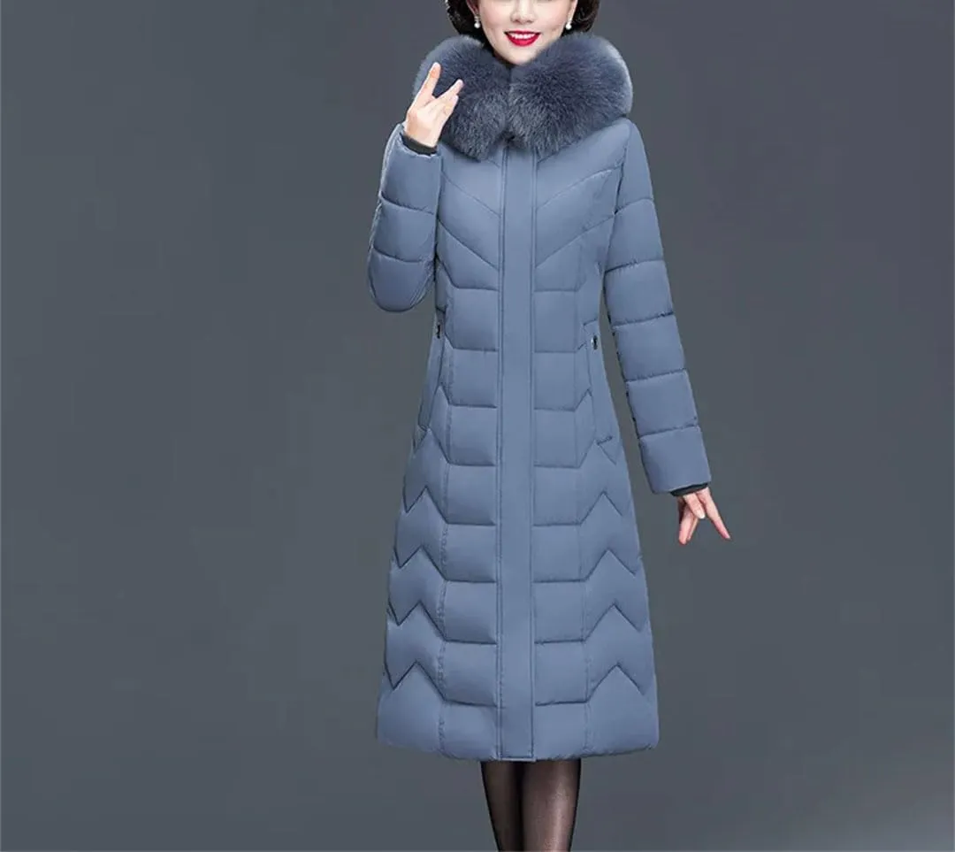 Pegsmio Thicken Warm Parkas Hooded Winter Jacket Women Long Cotton-Padded Middle Aged Mother Coat