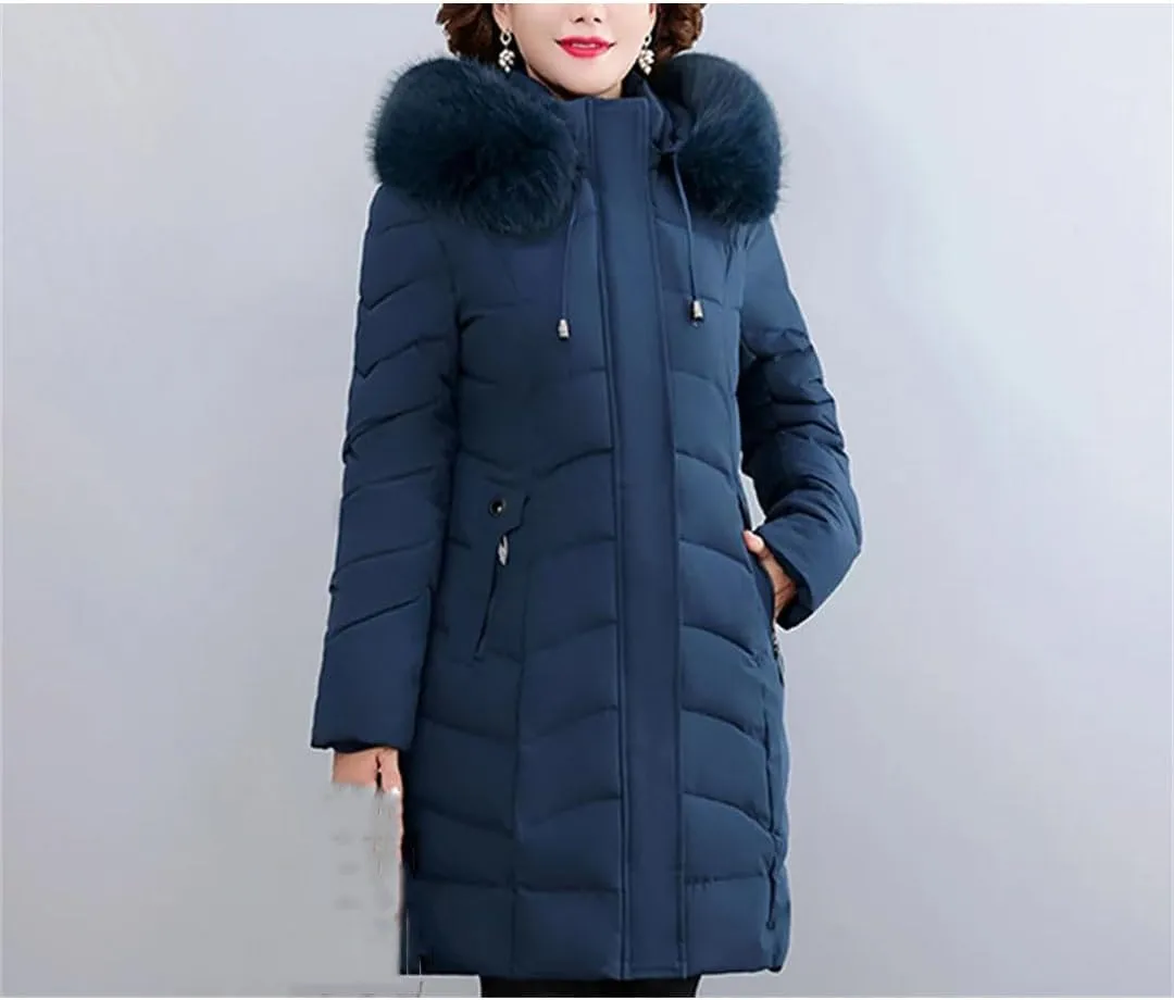 Pegsmio Women Winter Jackets Thick Warm Middle Aged Coats Cotton Padded Long Hooded Parkas