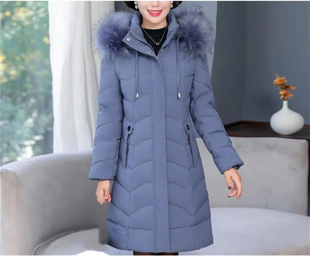 Pegsmio Women Winter Jackets Thick Warm Middle Aged Coats Cotton Padded Long Hooded Parkas