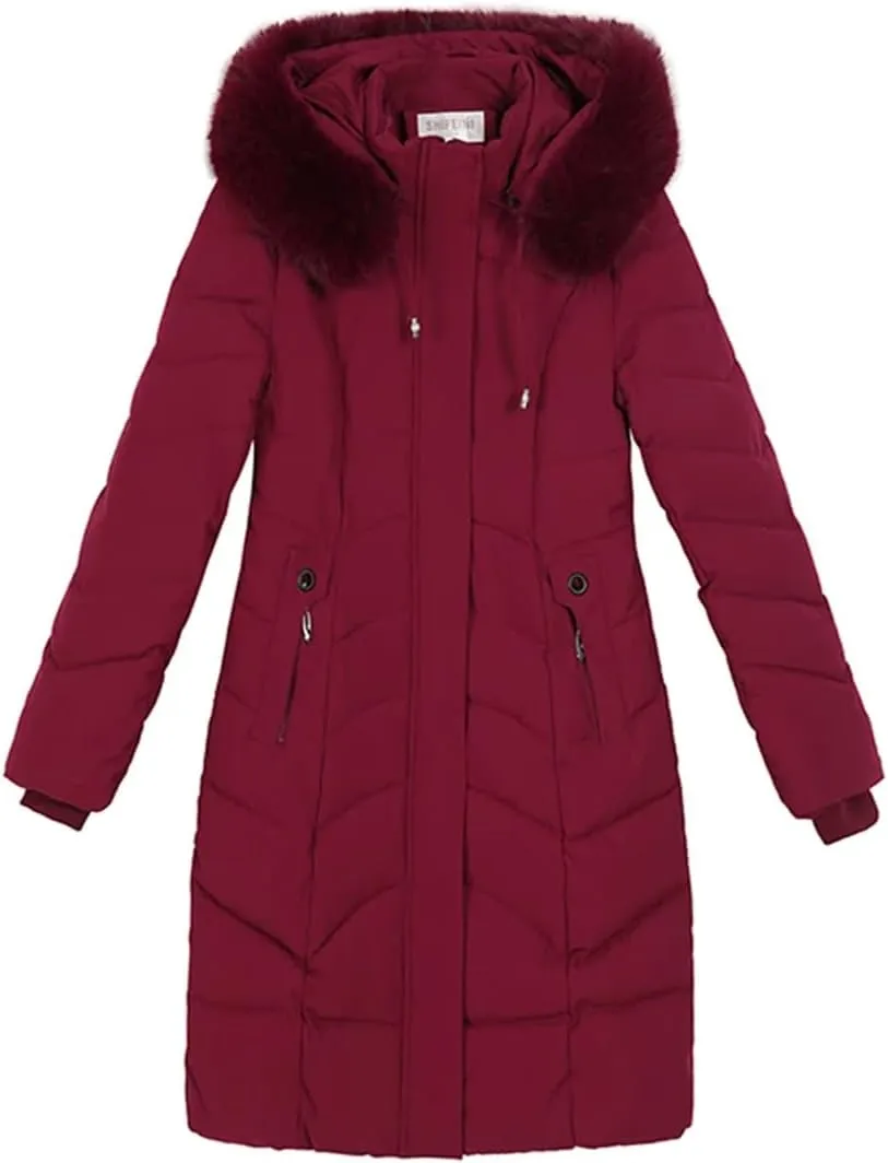 Pegsmio Women Winter Jackets Thick Warm Middle Aged Coats Cotton Padded Long Hooded Parkas
