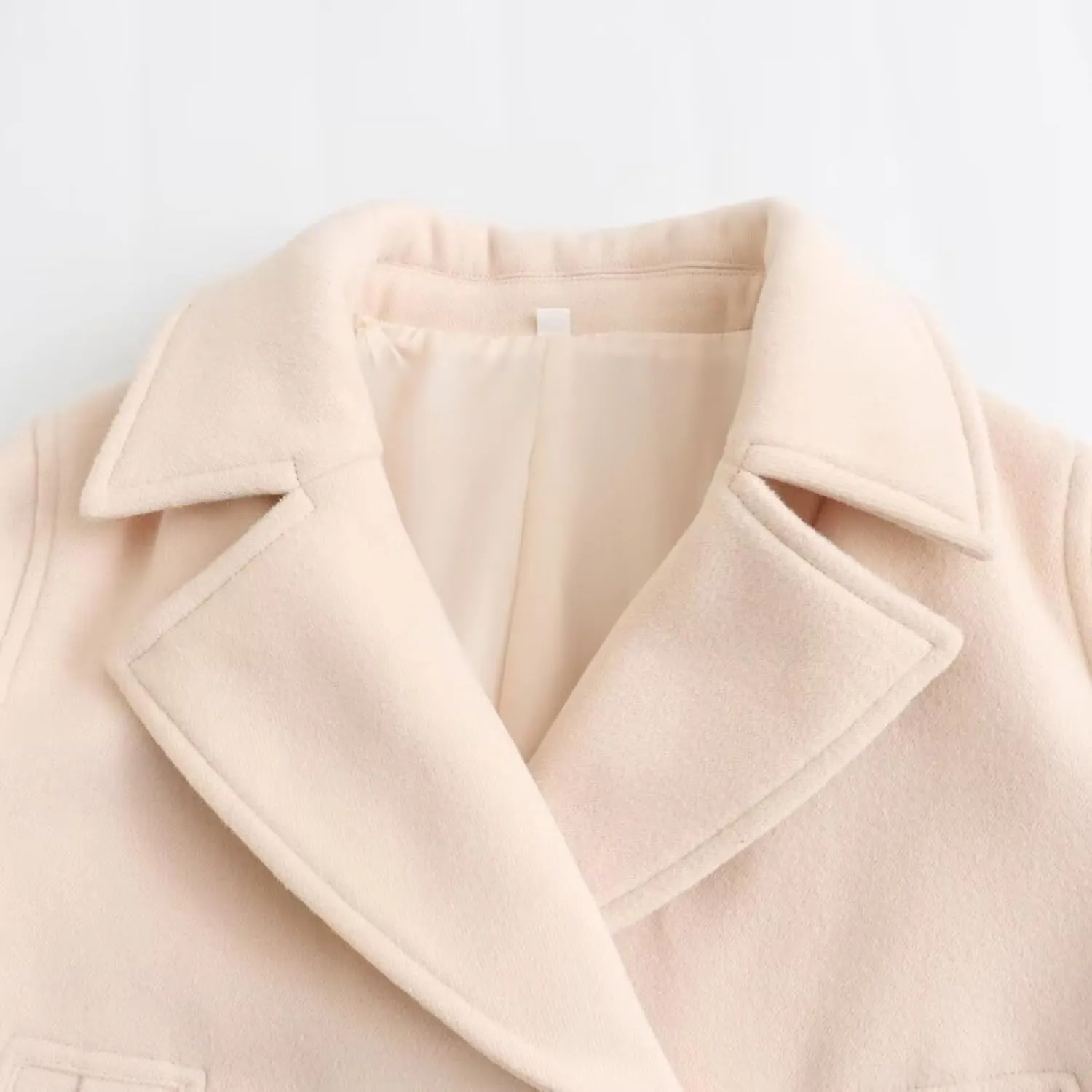 Perbai Women's Cropped Trench Coat Double Breasted Notched Lapel Peacoats Wool Blend Jacket with Pockets