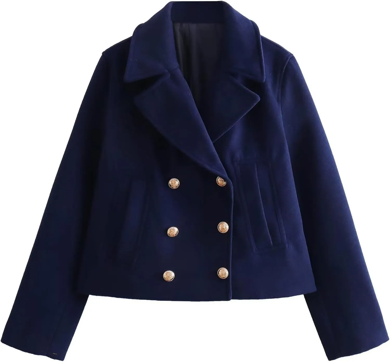 Perbai Women's Cropped Trench Coat Double Breasted Notched Lapel Peacoats Wool Blend Jacket with Pockets