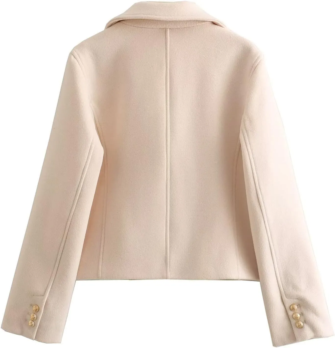 Perbai Women's Cropped Trench Coat Double Breasted Notched Lapel Peacoats Wool Blend Jacket with Pockets