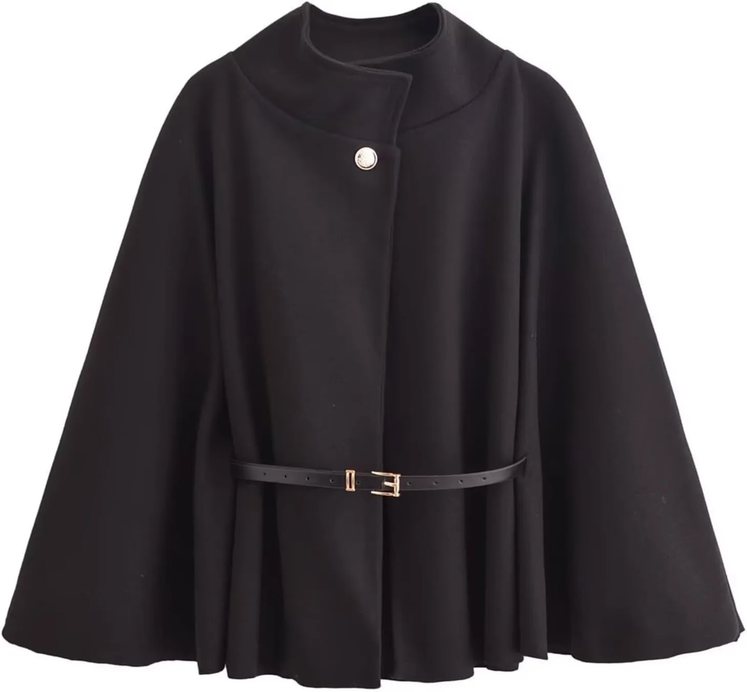 Perbai Women's Elegant Batwing Oversized Wool Blend Poncho Jacket Belted Winter Wrap Cloak Overcoat
