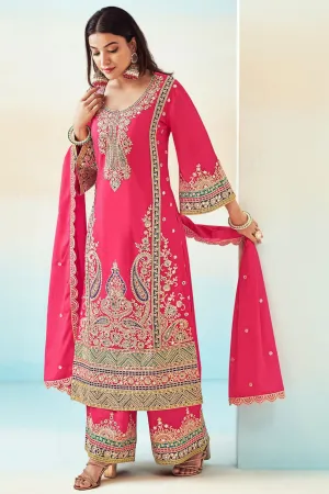 Pink Color Chinon Fabric Function Wear Vintage Palazzo Suit