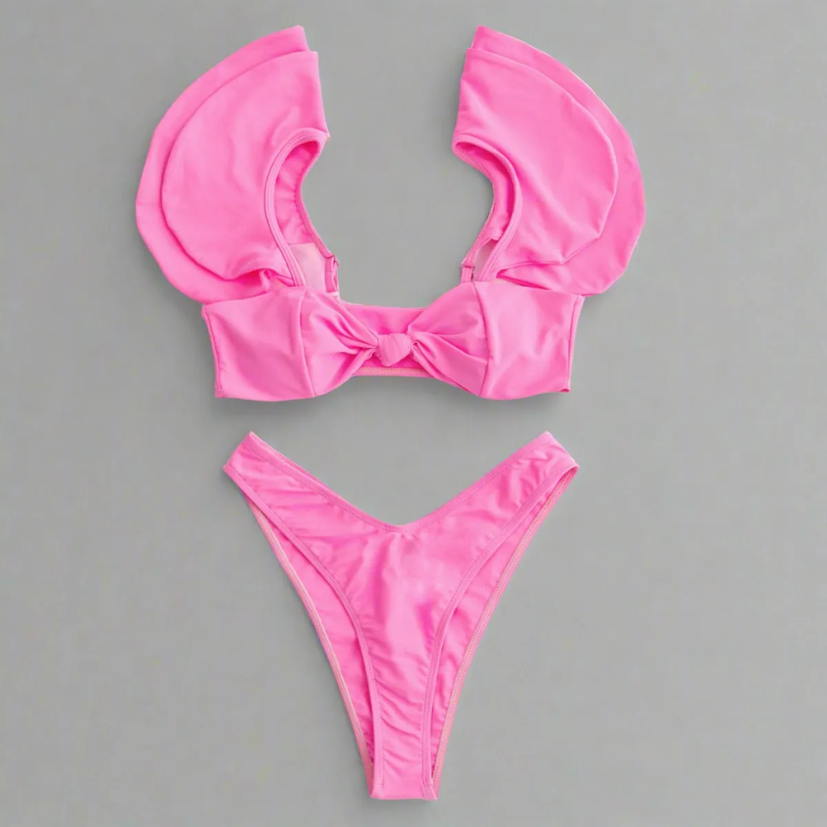 Pink Flutter Sleeve Bikini Set