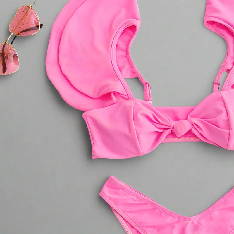 Pink Flutter Sleeve Bikini Set