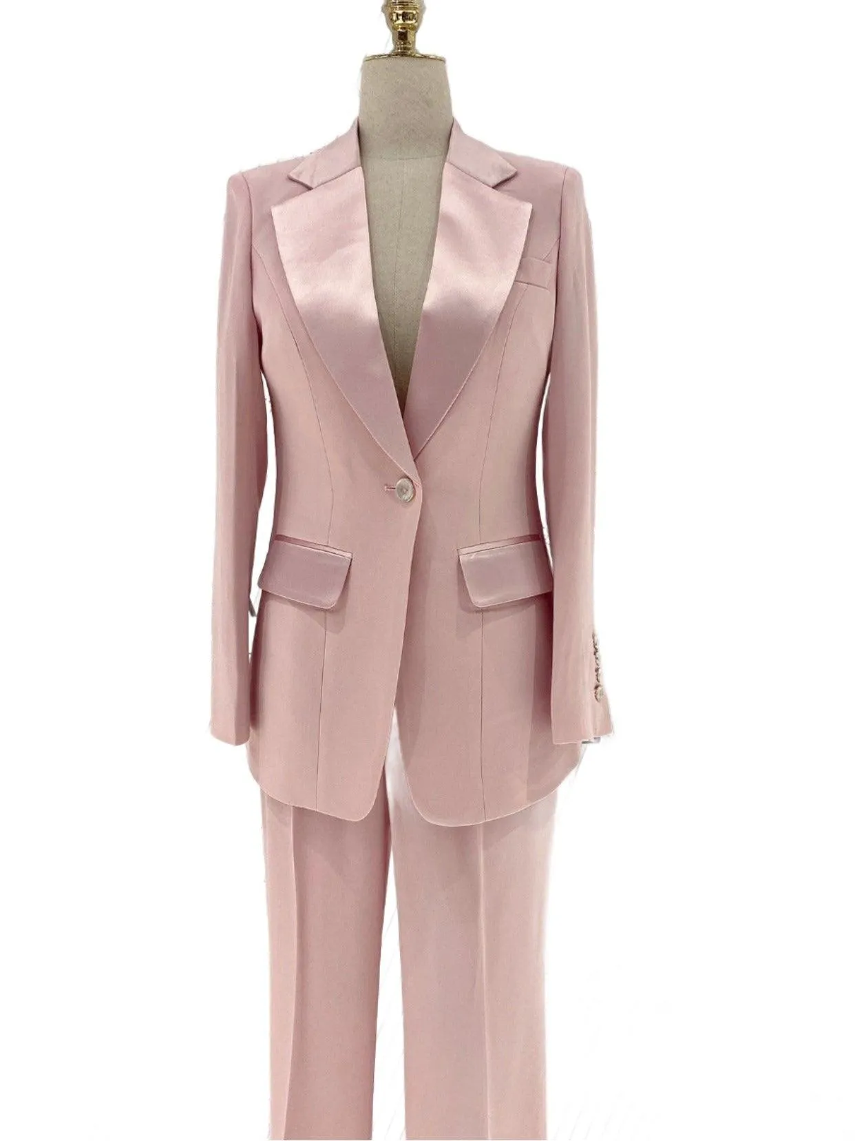 Pink Pant Suit - Women Silk Satin Trouser Suit