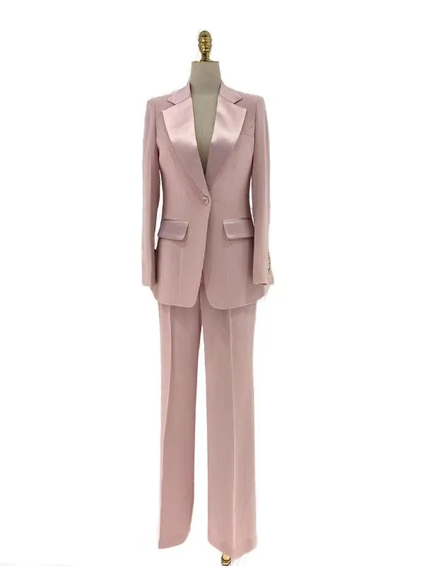 Pink Pant Suit - Women Silk Satin Trouser Suit